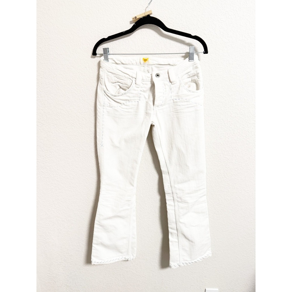 Antik Denim Womens Low Rise Flare Jeans Embroidered‎ Back Vintage White Size 27